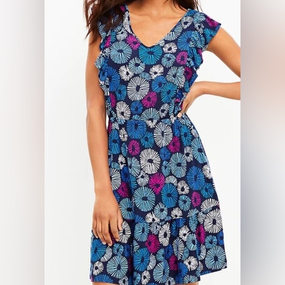 Loft Fireworks Ruffle Flare Dress